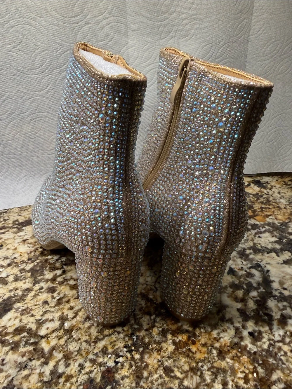 Sparkling Champagne Pointed Toe Block Heel booties